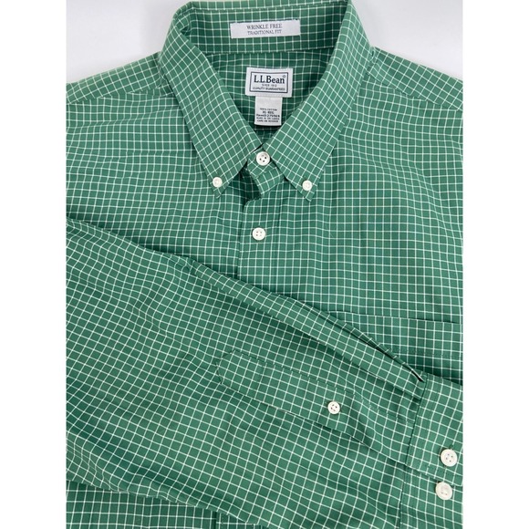 L.L. Bean Other - L.L. Bean Wrinkle Free‎ Traditional Fit Green /White Check Shirt Men's XL